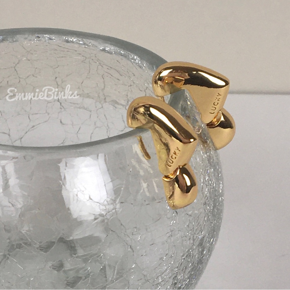 New Lucky Brand Gold Plated Chunky Heart Hoop Earrings - Picture 12 of 16